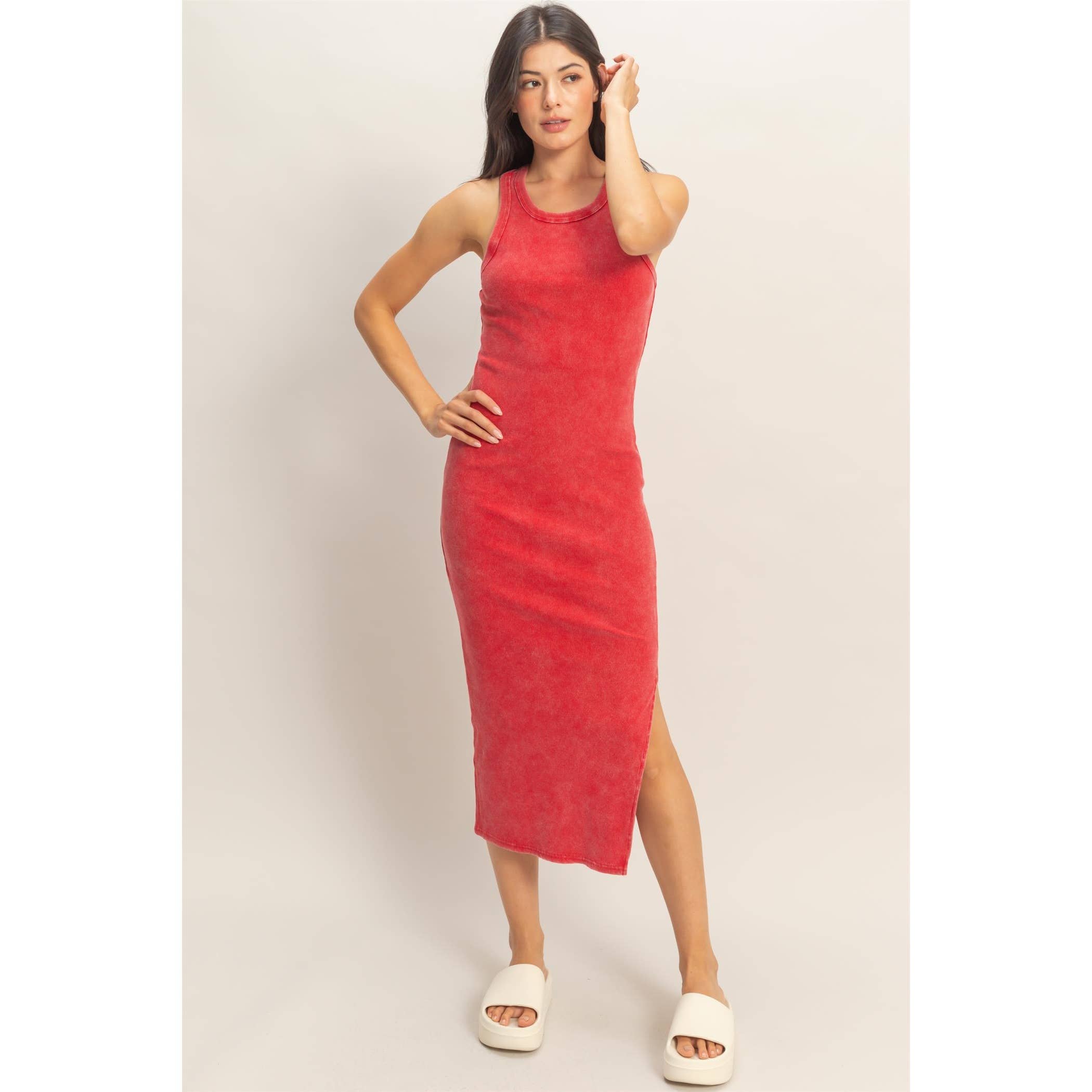 HYFVE - Acid Washed Ribbed Midi Tank Dress