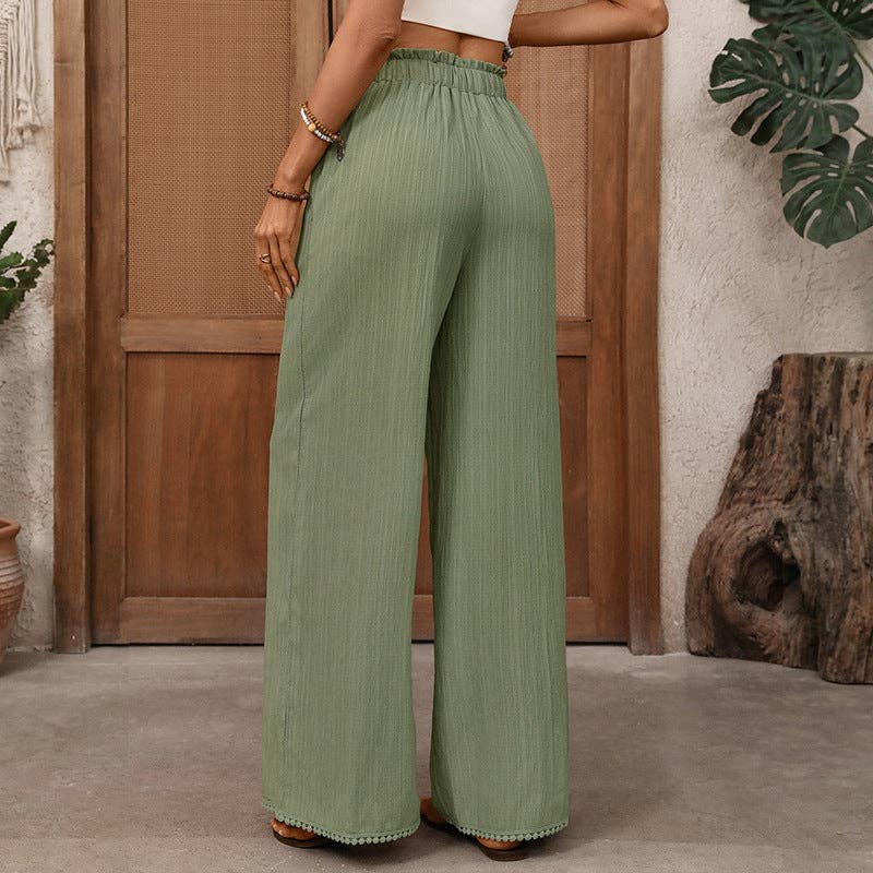Lovesoft - Textured Drawstring High Waist Wide Leg Pants