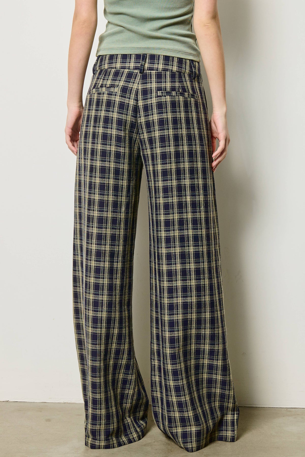 Plaid Pleated Wide Leg Trousers