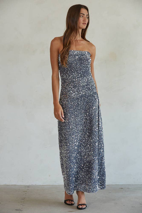 By Together - Sequin Tube Neck Strapless Pencil Maxi