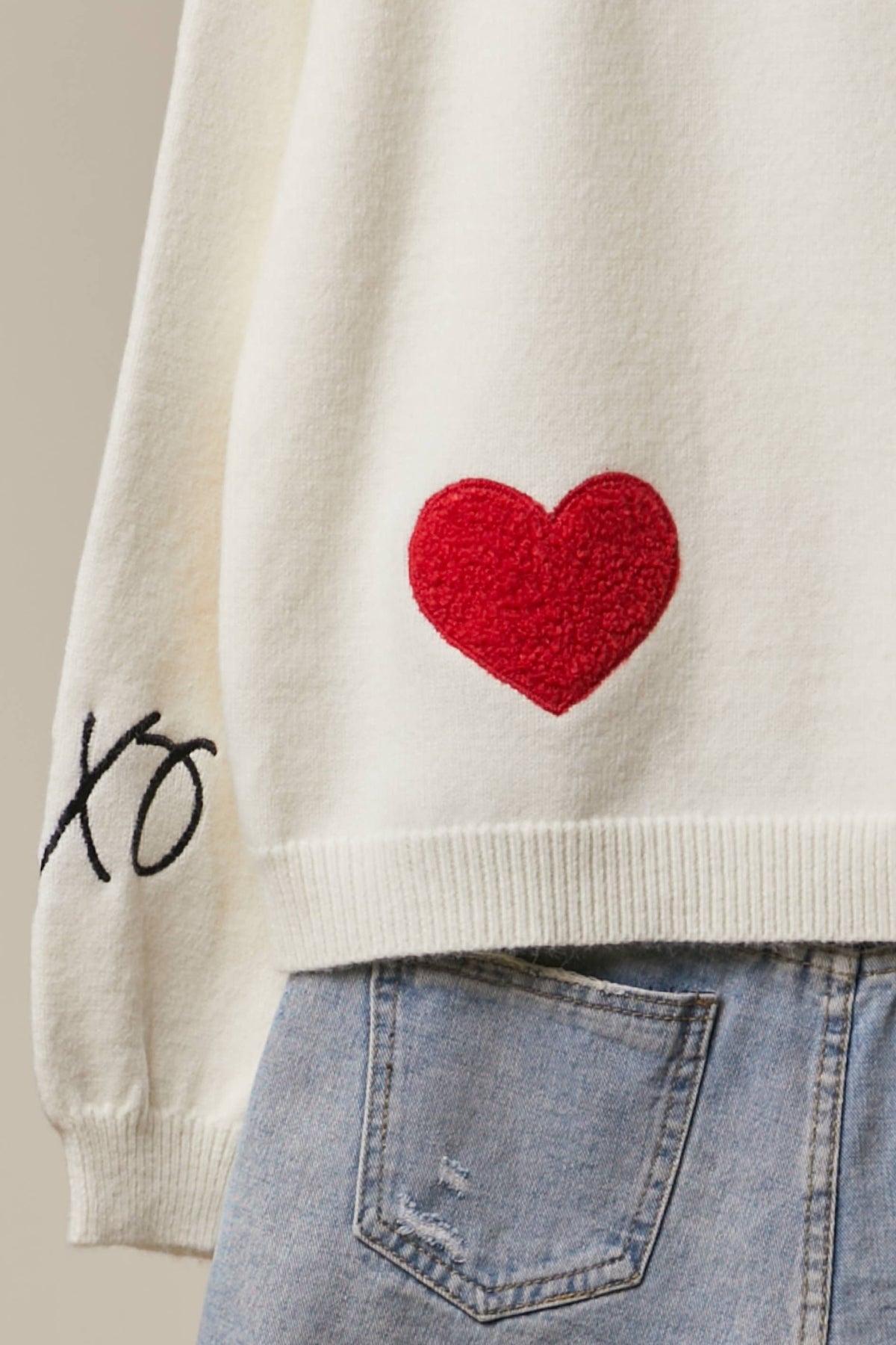 Mello. - Heart “LOVE” Graphic Knit Sweater