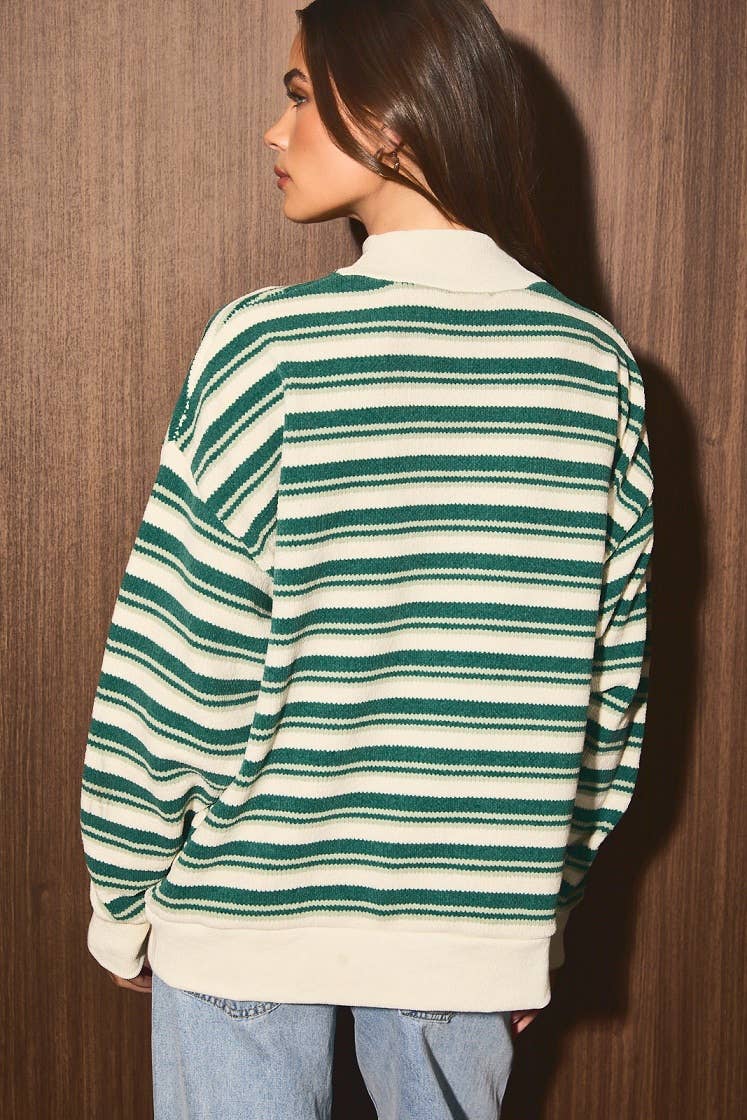 LE LIS - Striped Mock Neck Oversized Knit Sweater Top