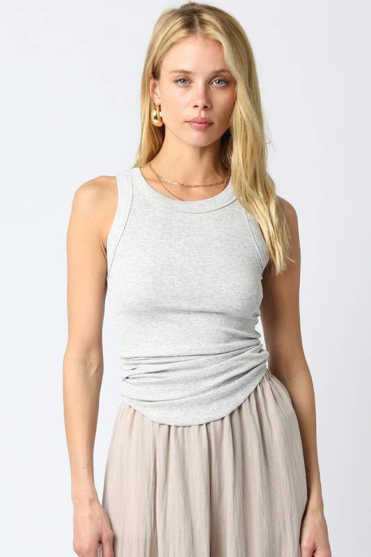 Olivaceous - Ribbed Fitted Scoop Neck Tank Top