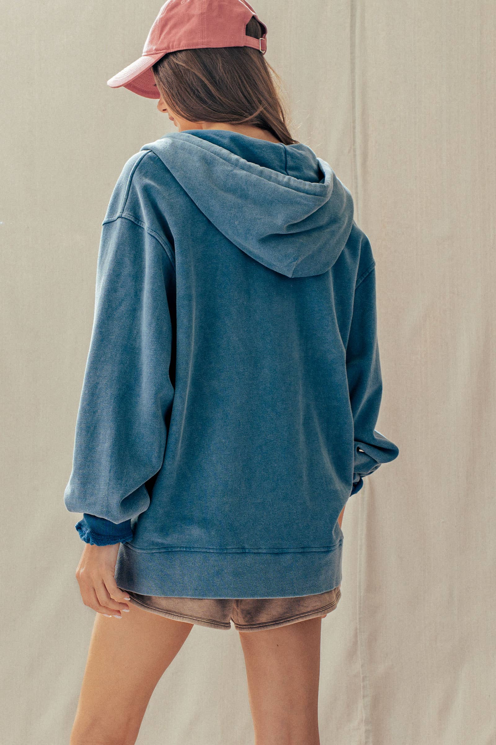 Urban Daizy - Vintage-Wash Zip-Up Hoodie