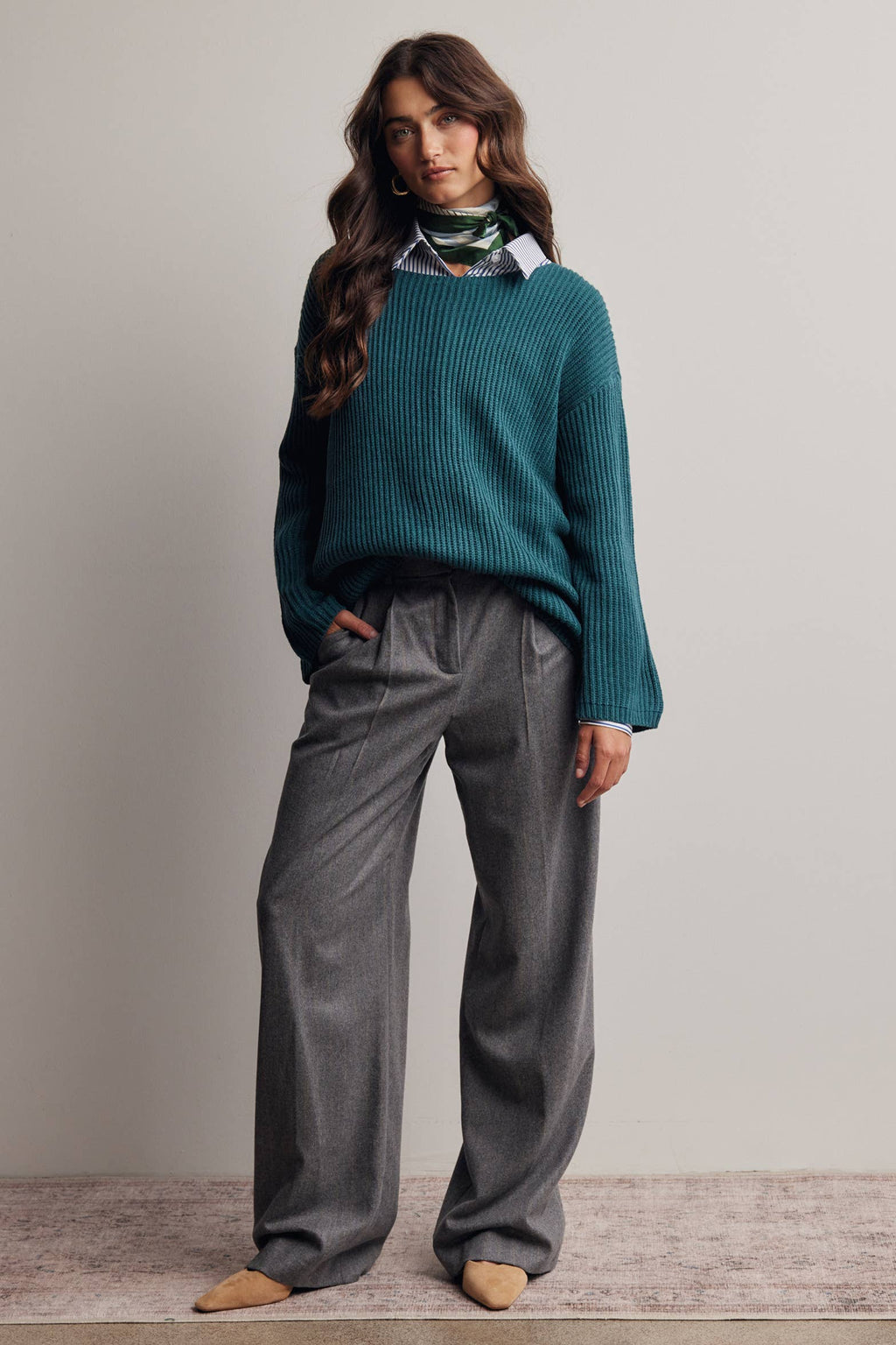 Forte - Ribbed Knit Boat Neck Sweater FSW0065