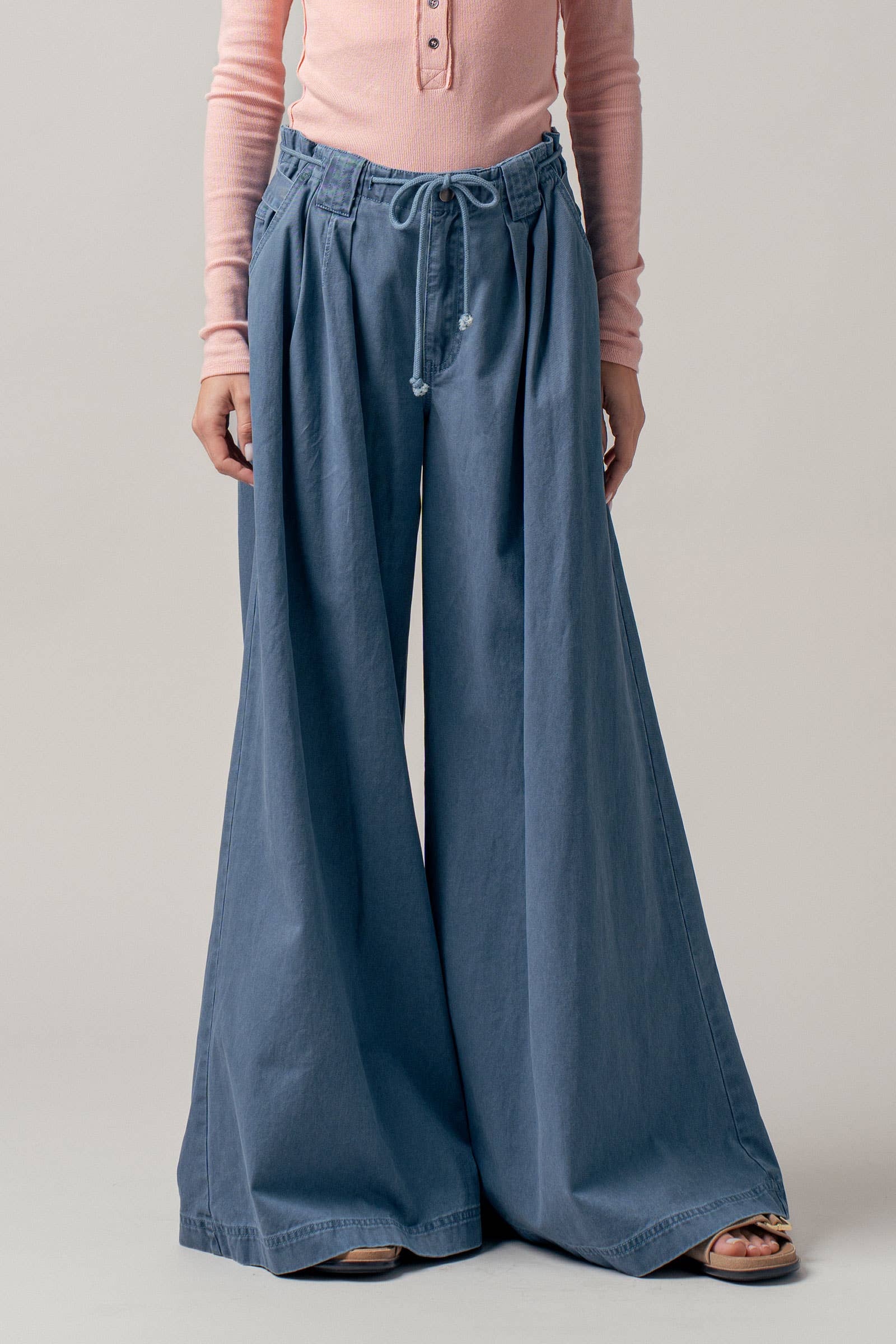 Urban Daizy - Wide-Leg Drawstring Denim Pants