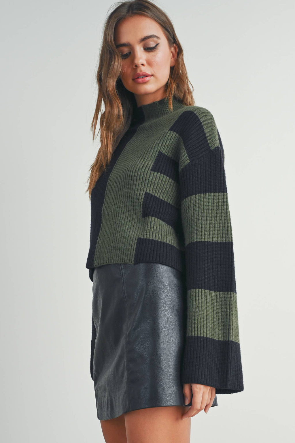 A Favorite Color Block Mock Turtleneck Sweater