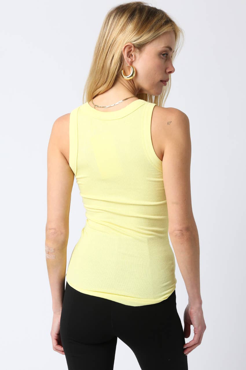 Olivaceous - Ribbed Fitted Scoop Neck Tank Top