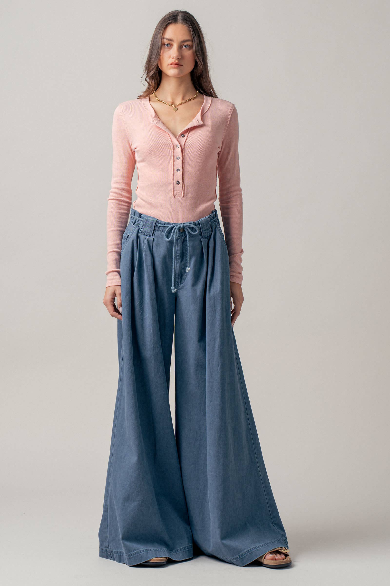 Urban Daizy - Wide-Leg Drawstring Denim Pants