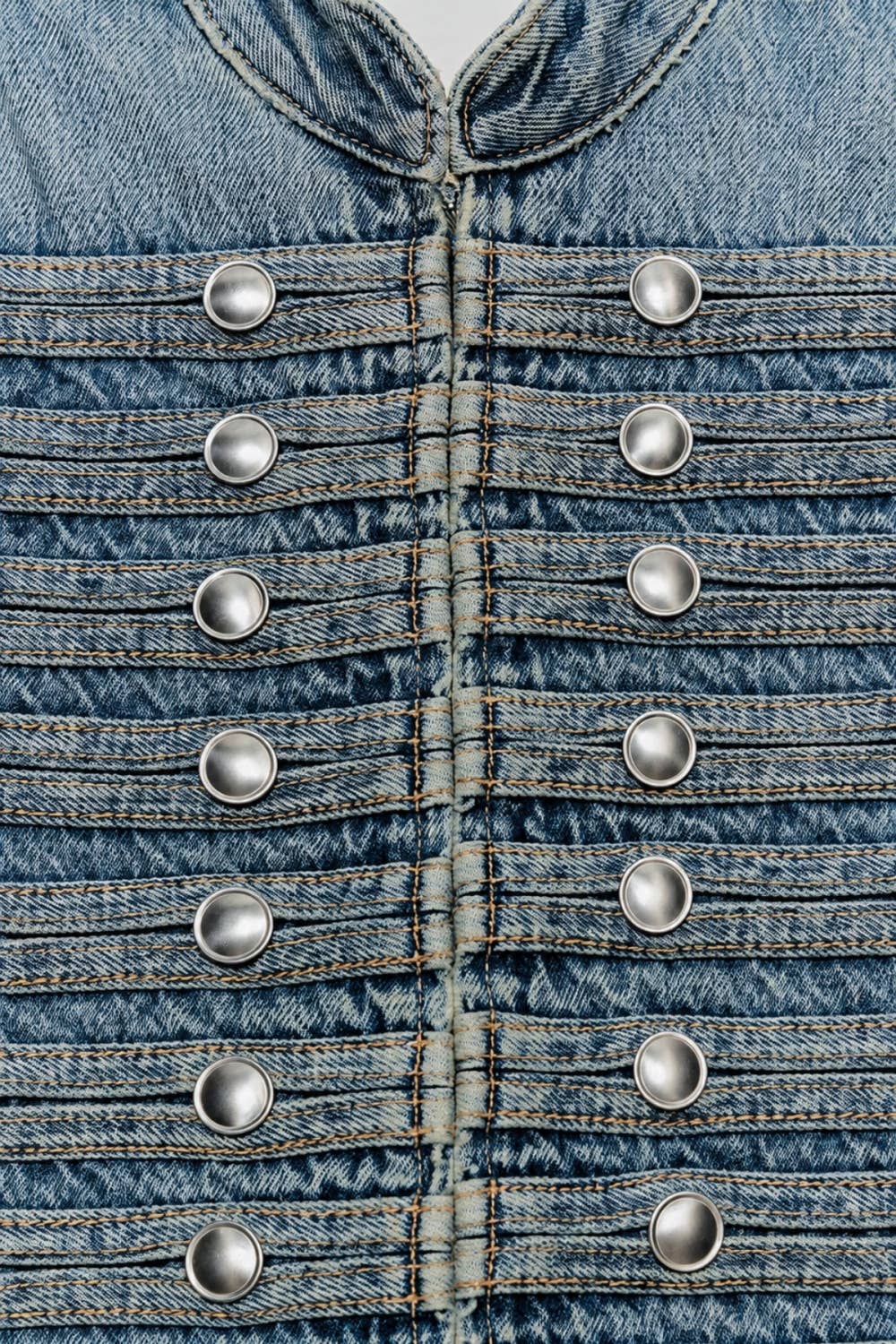 Miss Love - Napoleon Military Button Fitted Denim Jacket