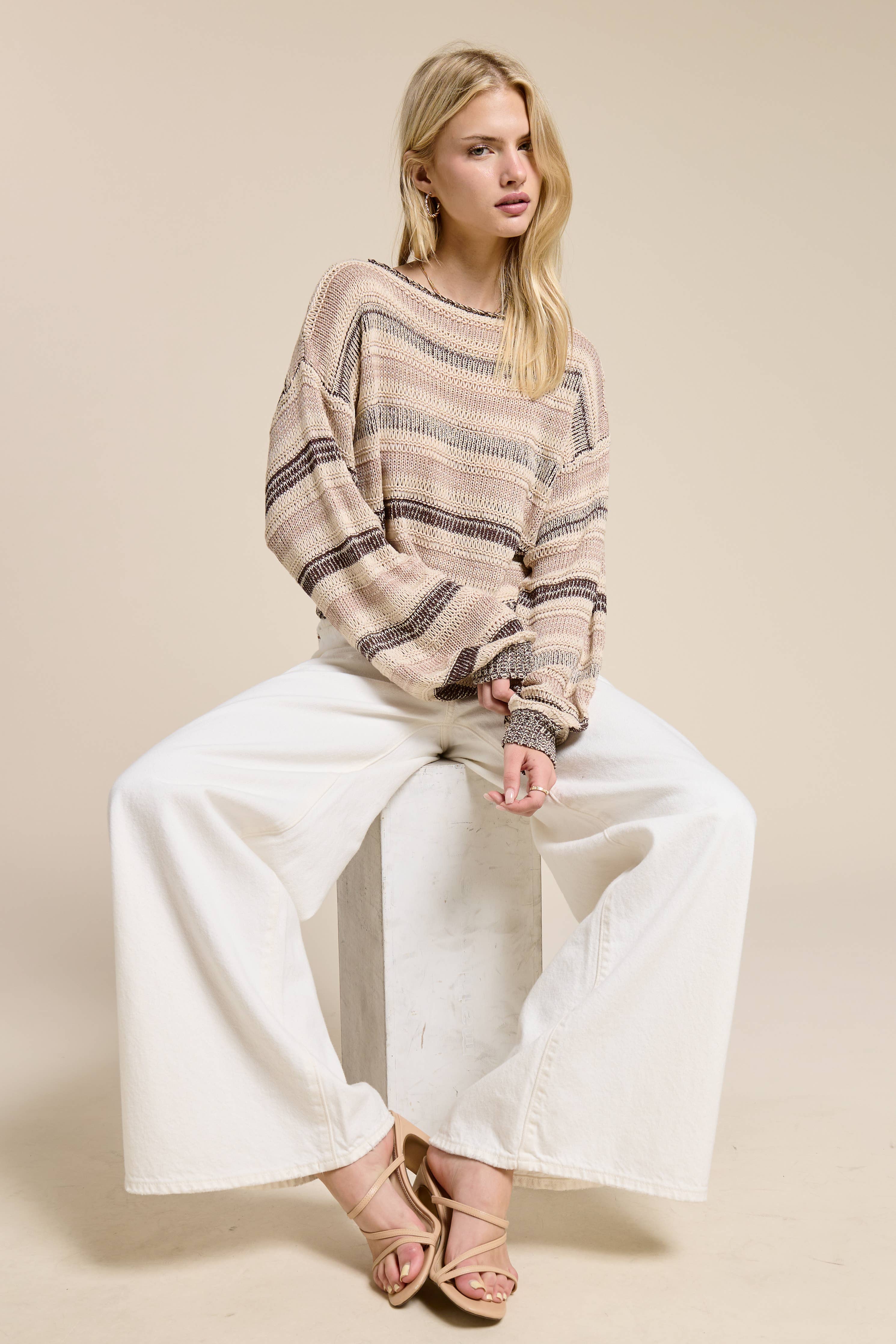 Contrast Stripe Lightweight Knit Sweater