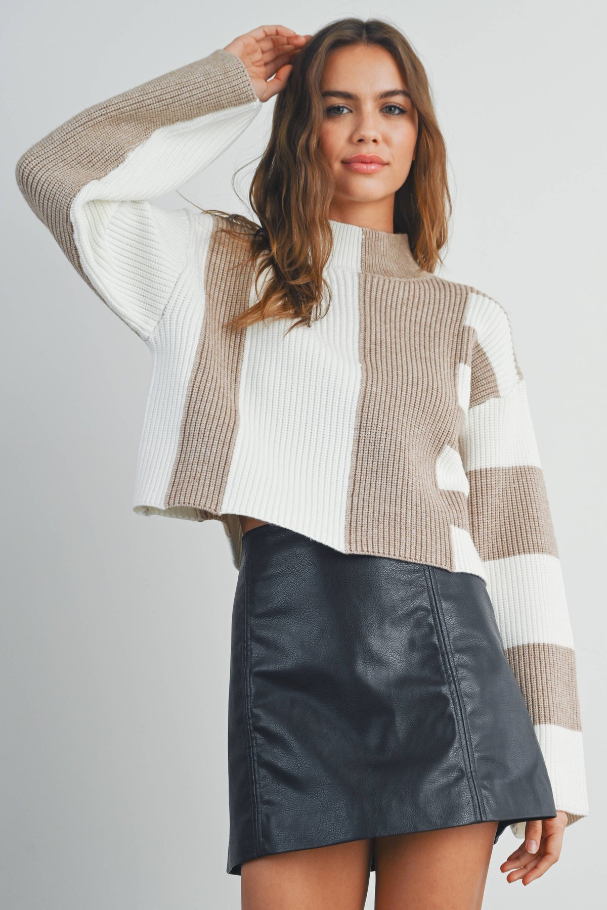 A Favorite Color Block Mock Turtleneck Sweater