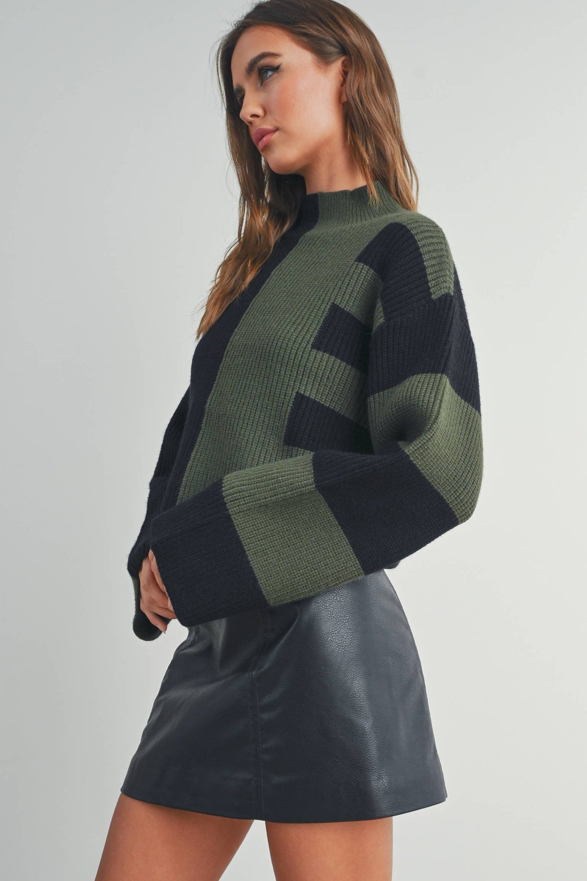 A Favorite Color Block Mock Turtleneck Sweater