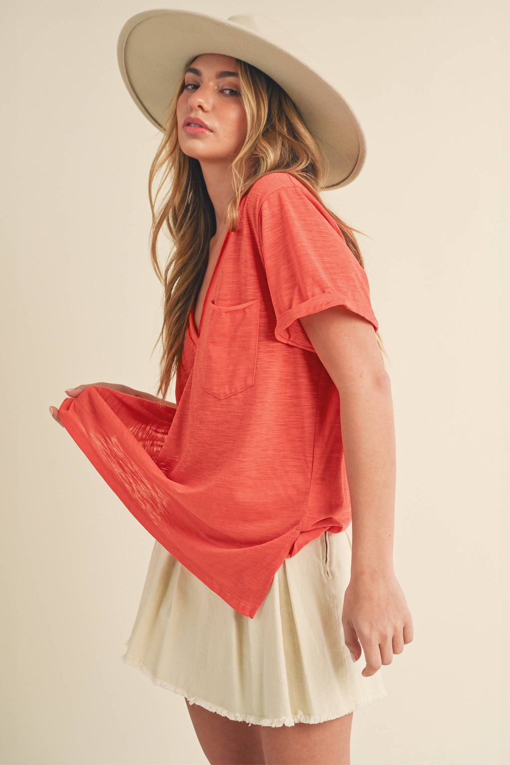 AEMI + CO - Zoie V-Neck Short Sleeve Top