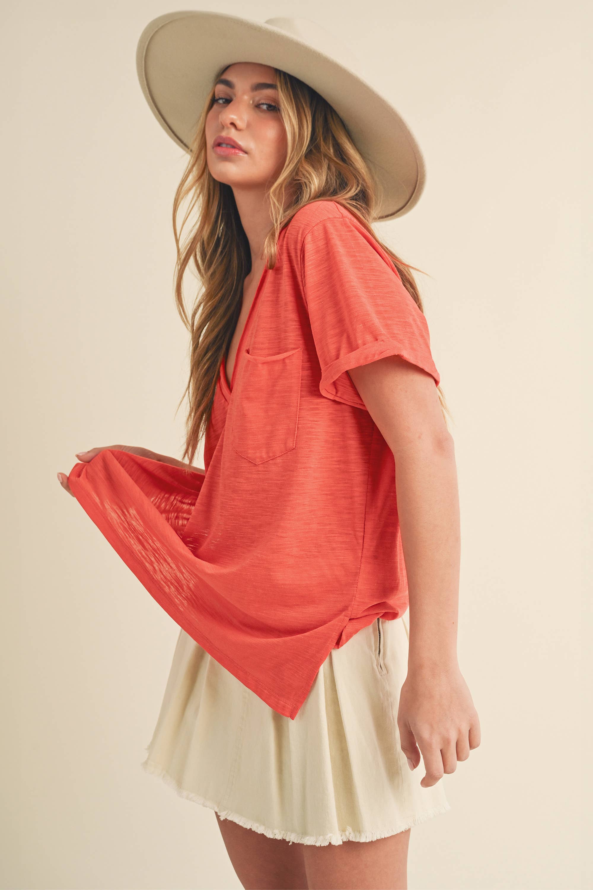 AEMI + CO - Zoie V-Neck Short Sleeve Top
