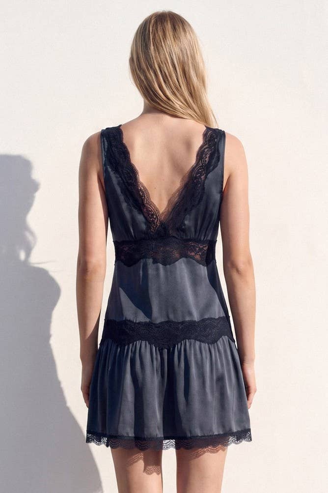 Woven Lace Satin Slip Dress