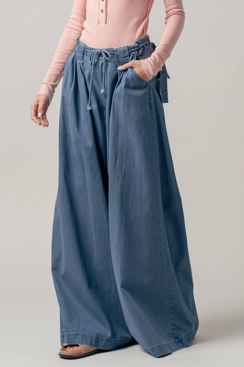 Urban Daizy - Wide-Leg Drawstring Denim Pants