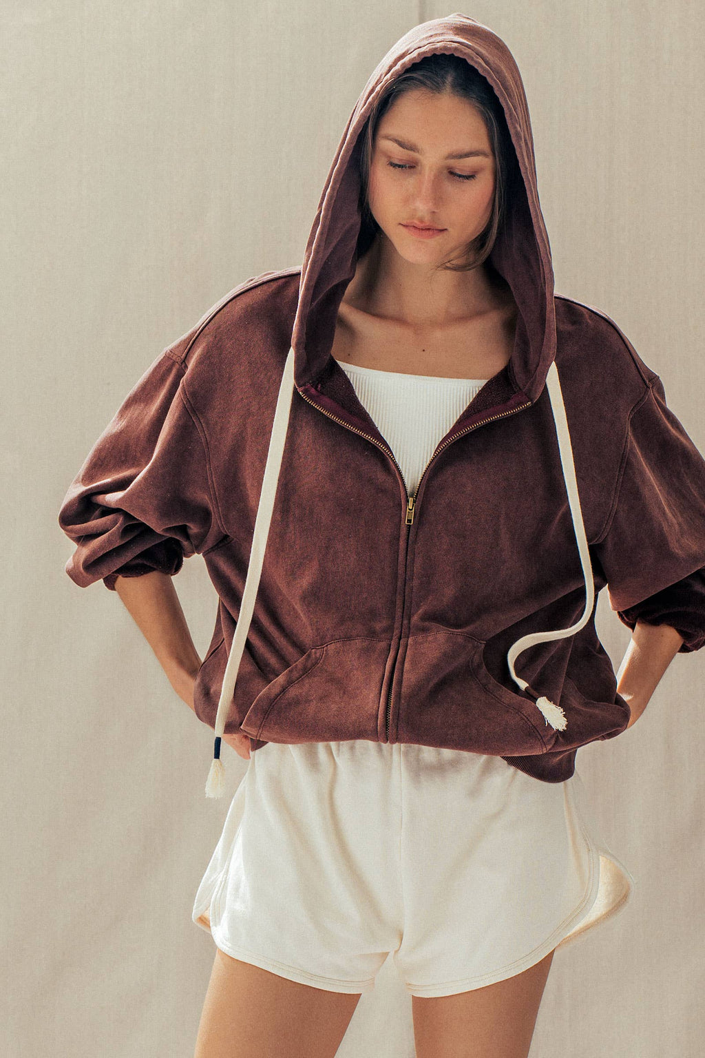 Urban Daizy - Vintage-Wash Zip-Up Hoodie