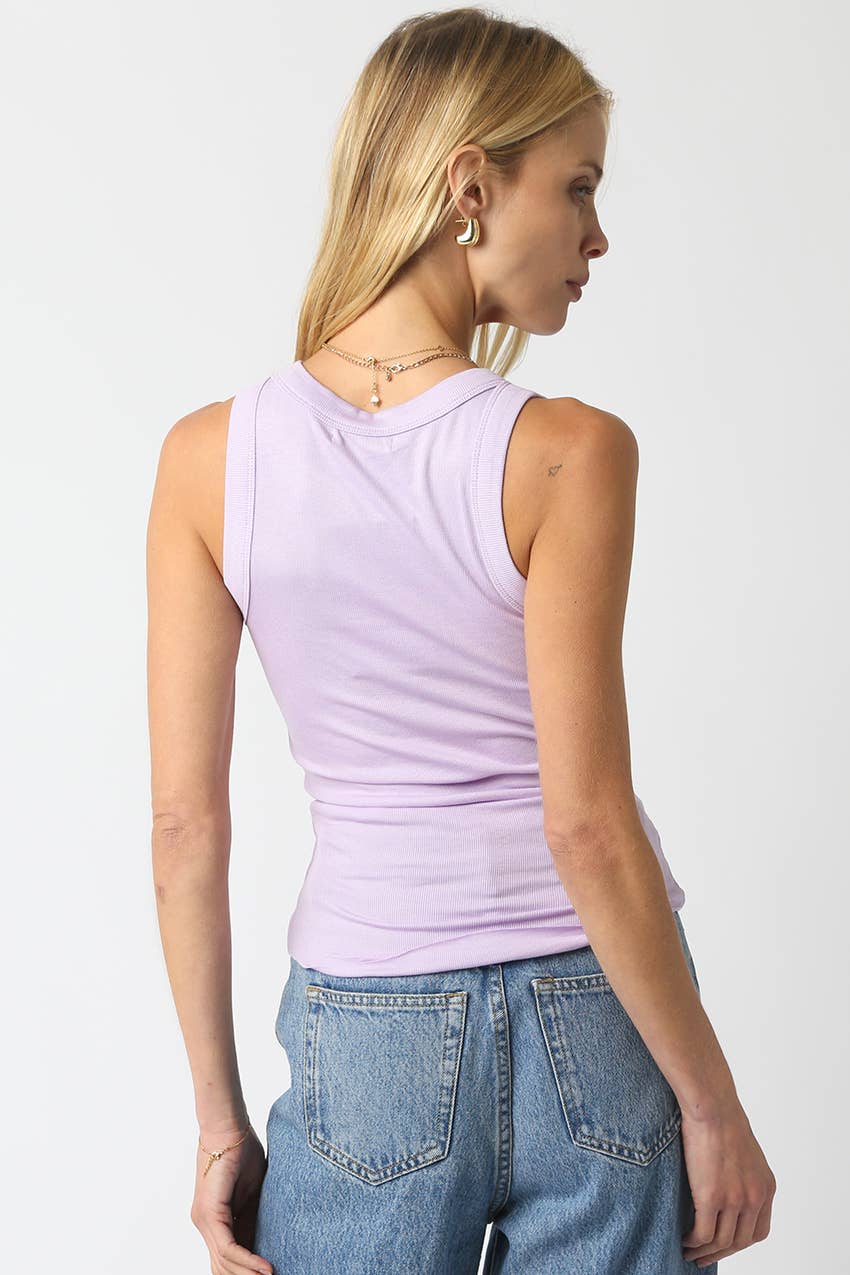 Olivaceous - Ribbed Fitted Scoop Neck Tank Top