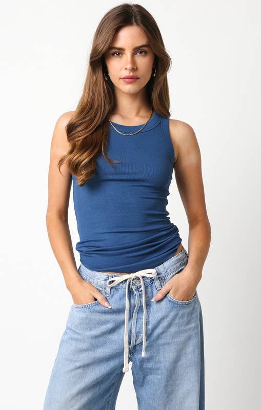 Olivaceous - Ribbed Fitted Scoop Neck Tank Top