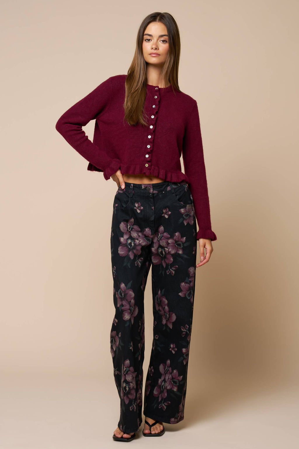 A Floral Print Barrel Leg