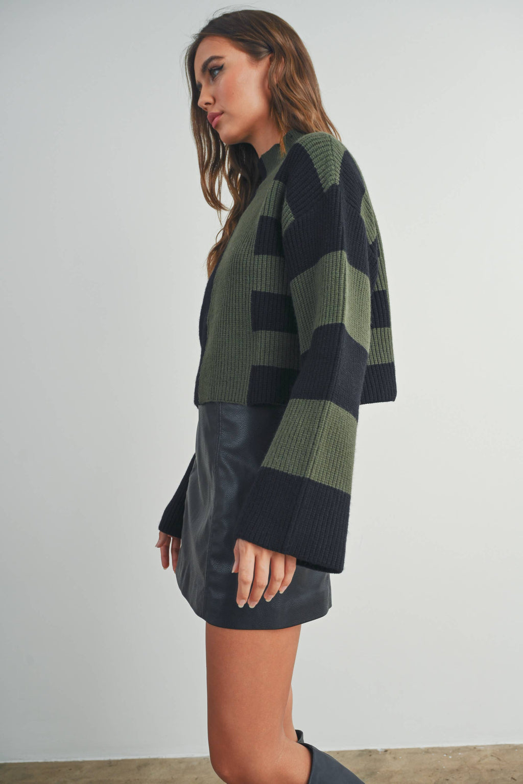 A Favorite Color Block Mock Turtleneck Sweater