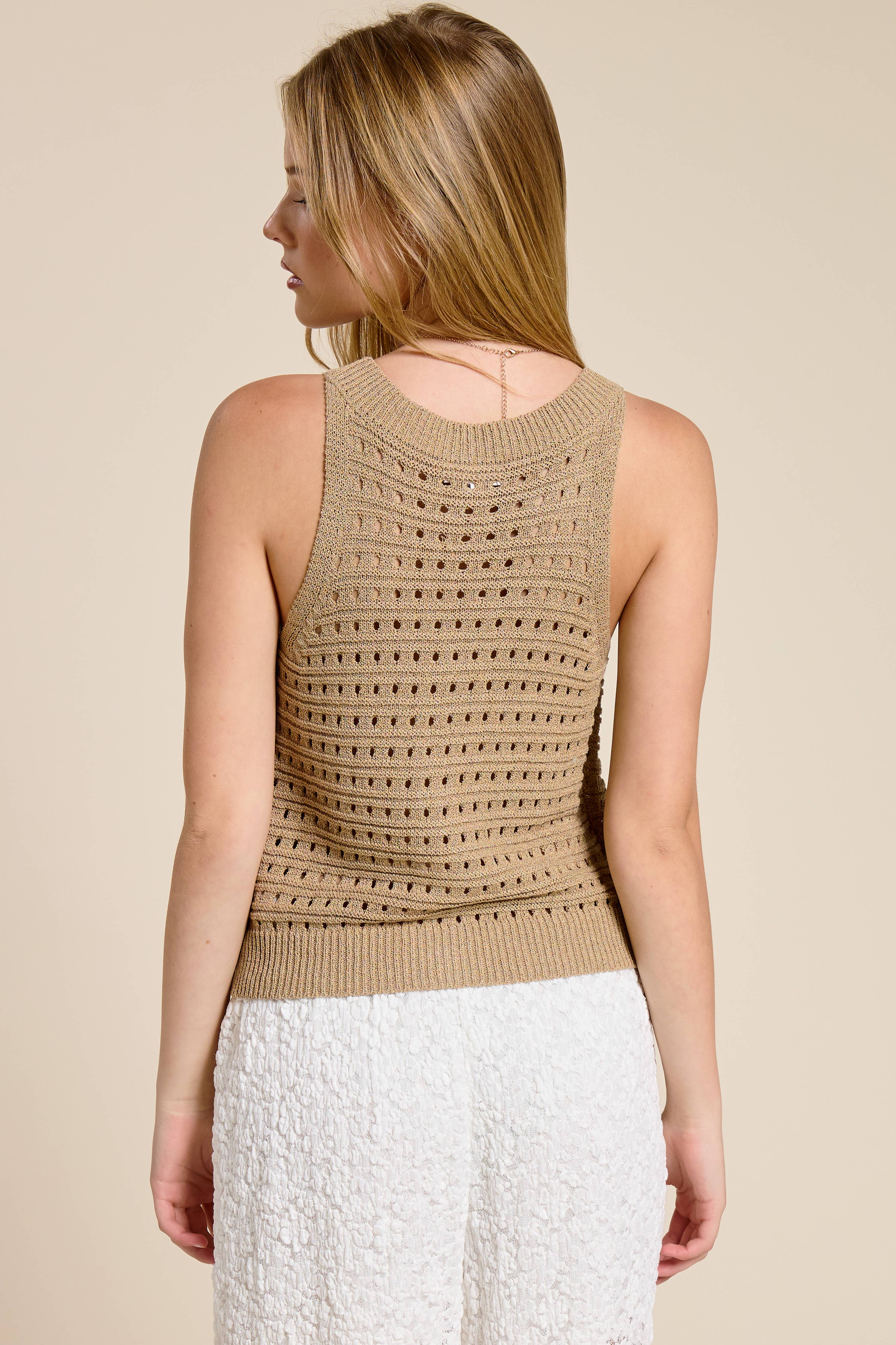 Mimosa - Open Stitch Button Front Knit Tank