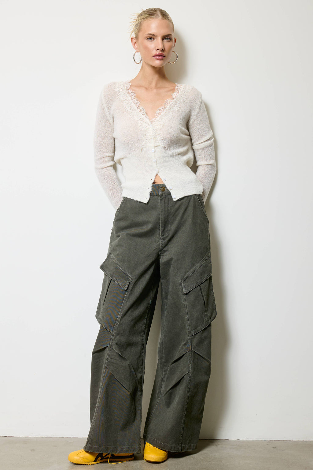 Mimosa - Lace Trim V Neck Knit Cardigan