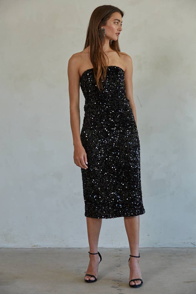 By Together - Woven Sequin Tube Midi Dress